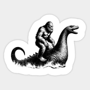 Bigfoot Riding Loch Ness, Funny Sci-Fi Sasquatch Sticker